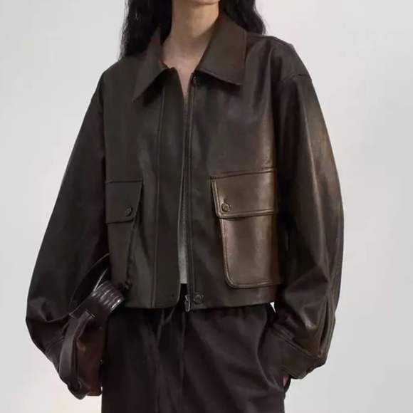 Pixie Market Jackets & Blazers - Pixie Market Brown Faux Leather Crop Bomber Patch Pocket Jacket NWT One Size